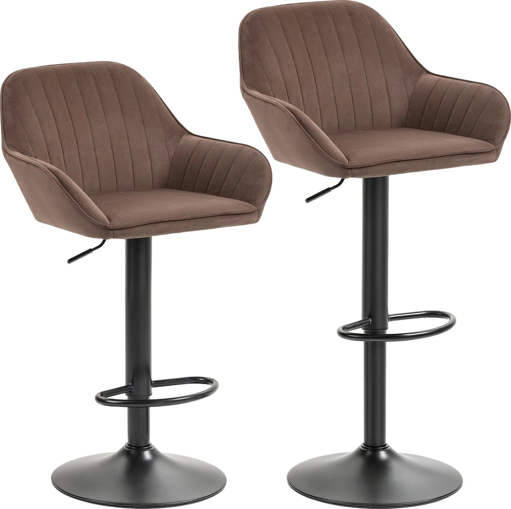 Conjunto de 2 Bancos de Bar Giratórios Bancos Altos de Cozinha com Altura Ajustável 50,5x50x87-107 cm Castanho