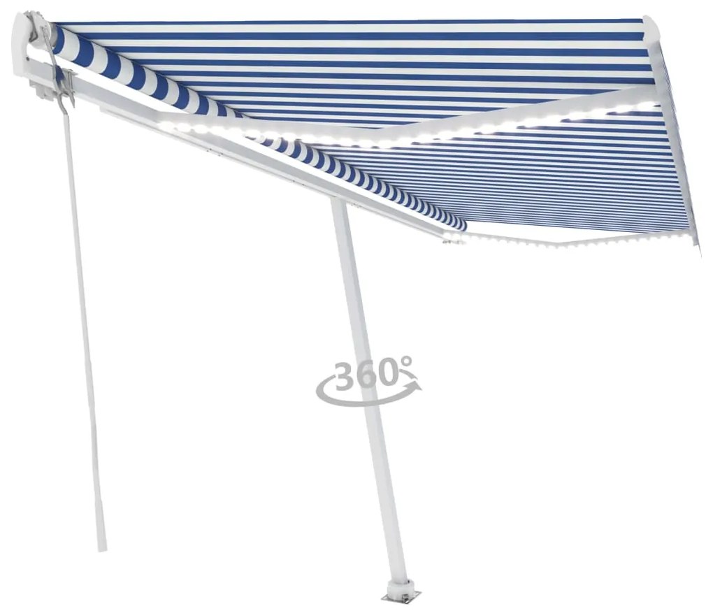 Toldo autom. com LED e sensor de vento 500x350 cm azul/branco