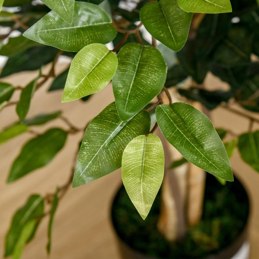 Outsunny Planta Artificial Ficus no Vaso Altura 150cm Planta Artificial Decorativa com 1008 Folhas Realistas Planta Artificial para interior e Exterior Sala de Estar Escritório Verde