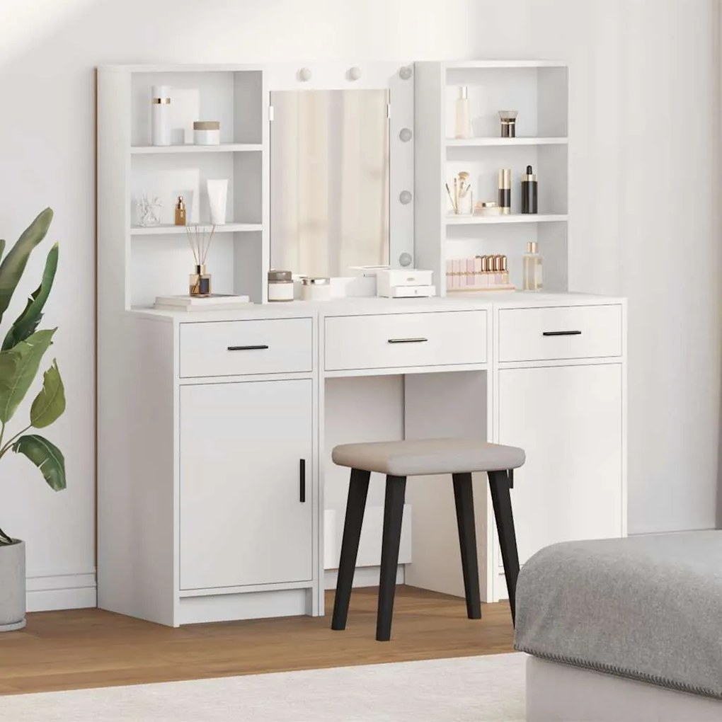 vidaXL Conjunto de Mesa de Vestir 3 pcs Branco 50 x 41 x 135 cm