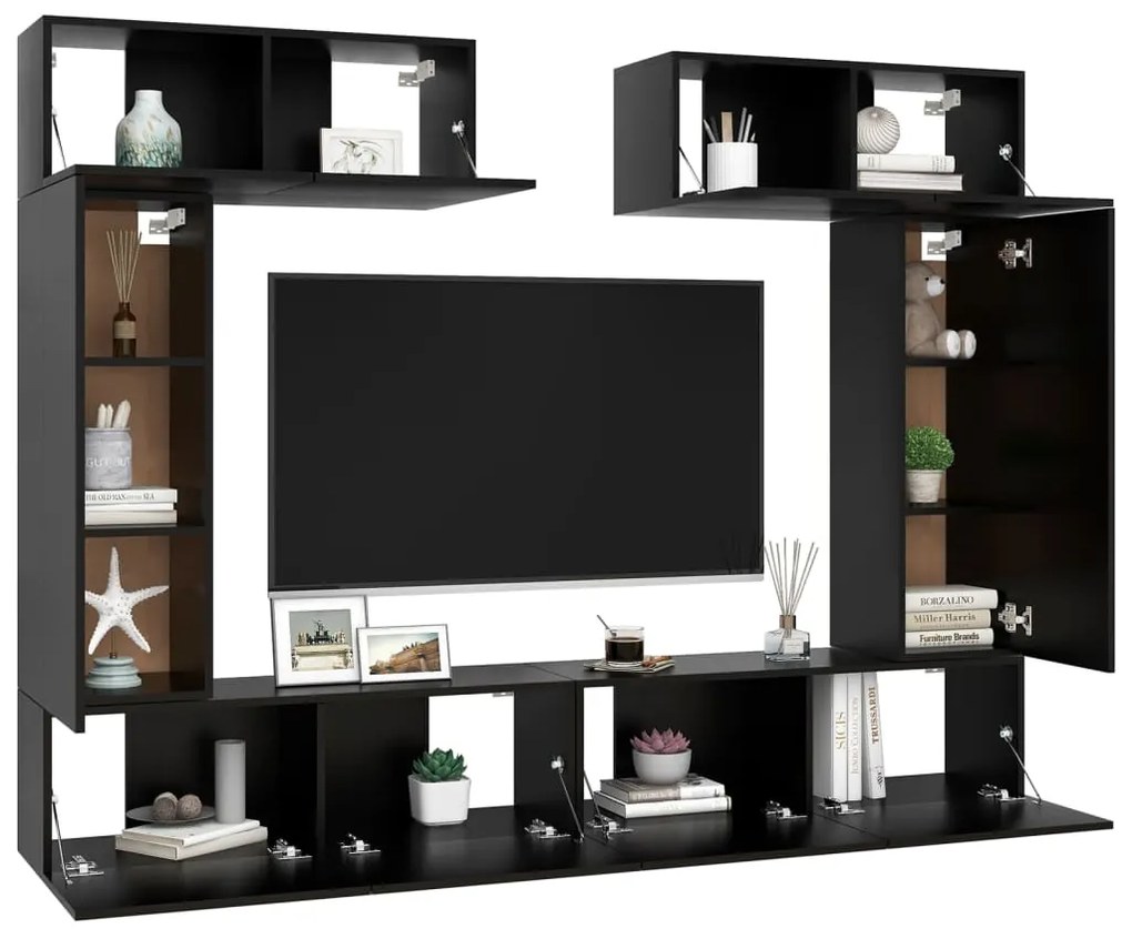 6 pcs conjunto de móveis de TV derivados de madeira preto
