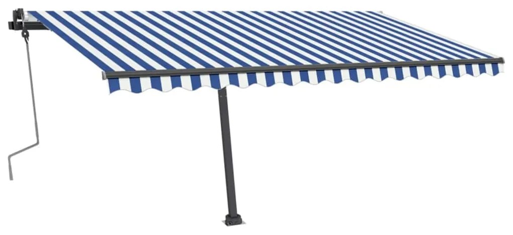 Toldo retrátil manual com LED 400x350 cm azul e branco