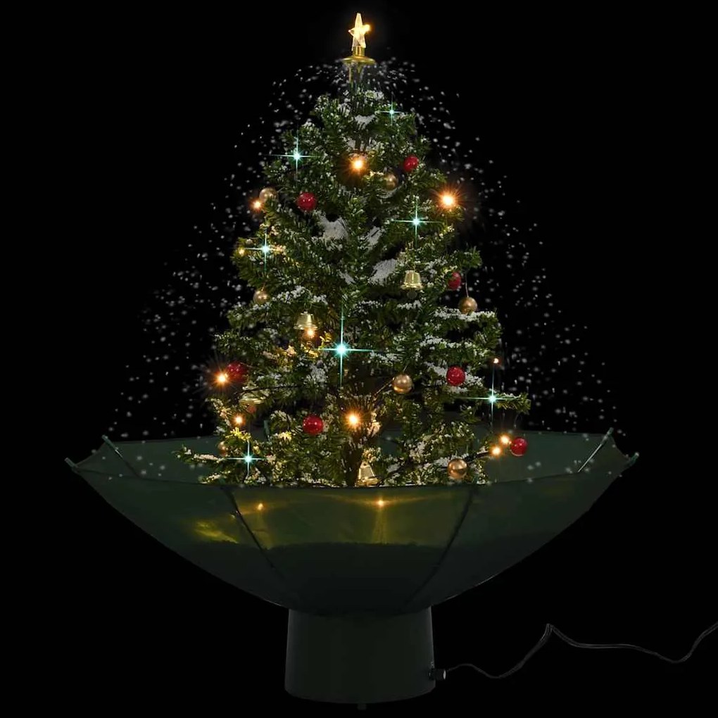 Árvore de Natal com neve base formato guarda-chuva 75 cm verde