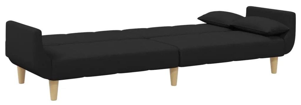 Sofá-cama de 2 lugares com apoio de pés tecido preto
