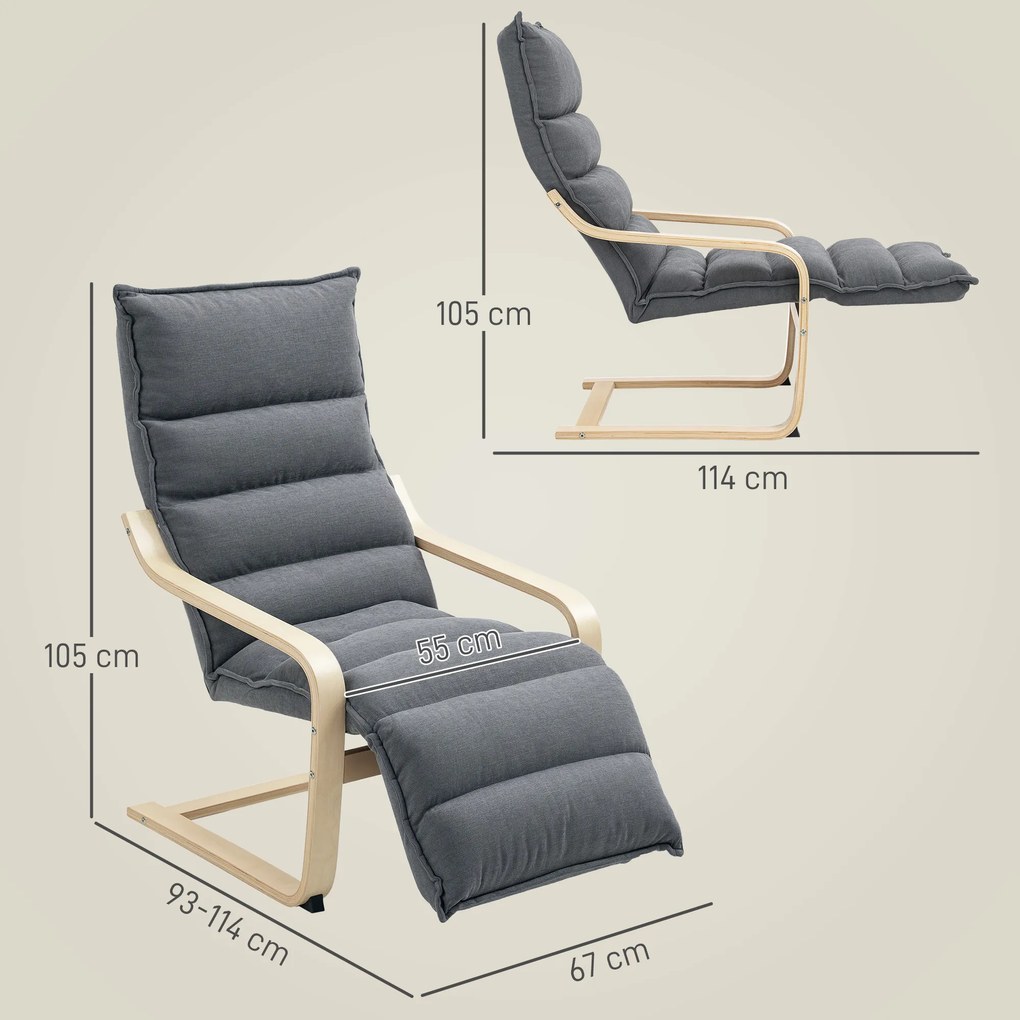 Poltrona de Salão com Apoio para os Pés Ajustável Estofada em Veludo com Estrutura de Madeira 67x93x105 cm Cinzento Escuro