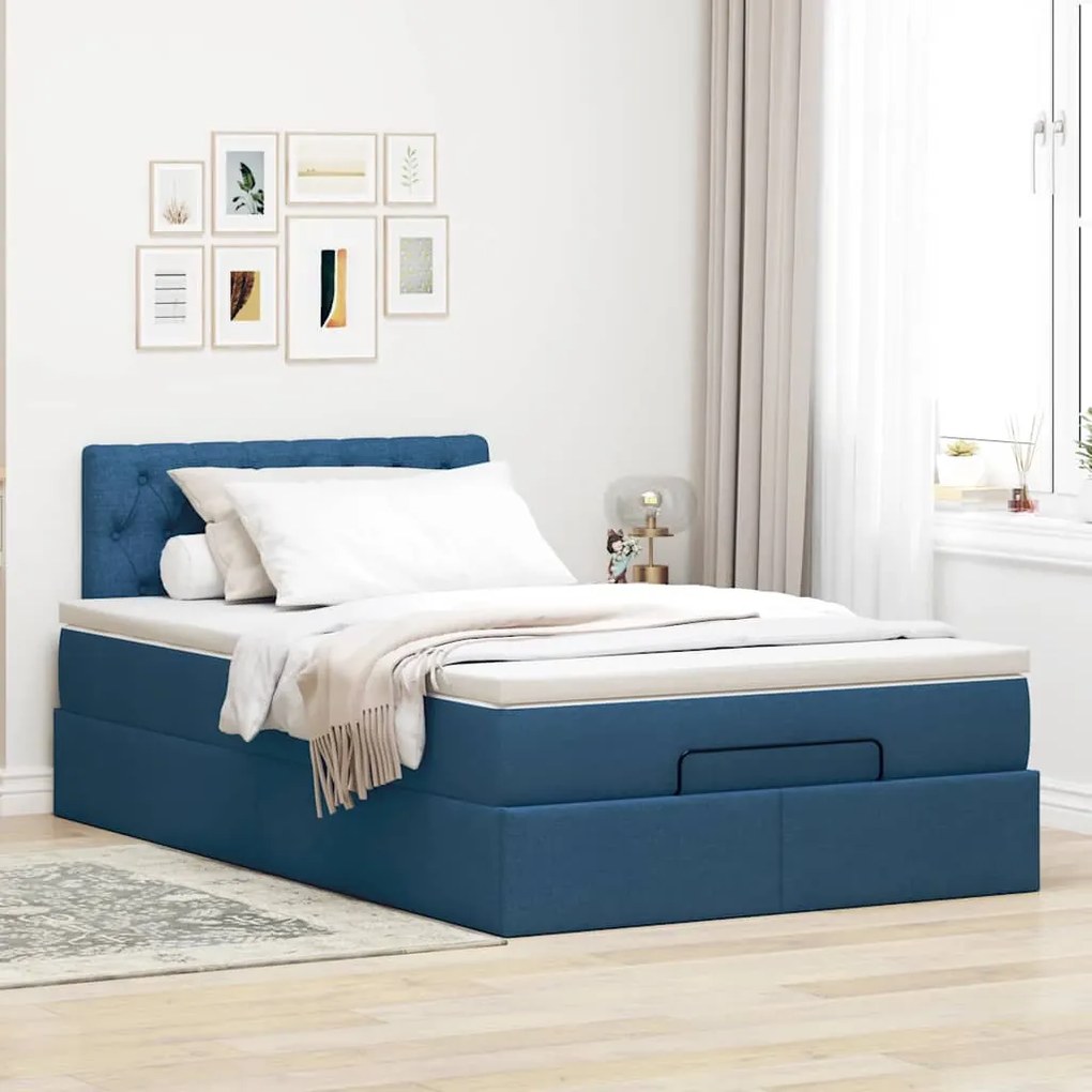 Cama otomana com colchão 120x200 cm tecido azul