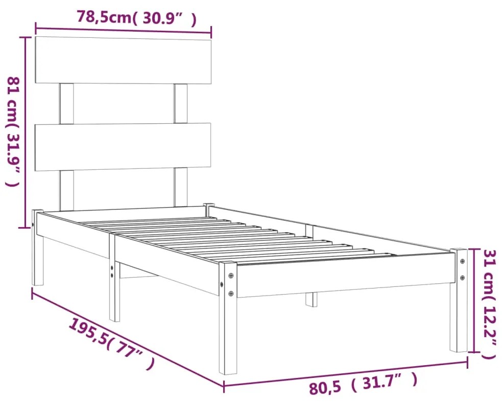 Estrutura cama pequena solteiro 75x190 cm madeira maciça preto