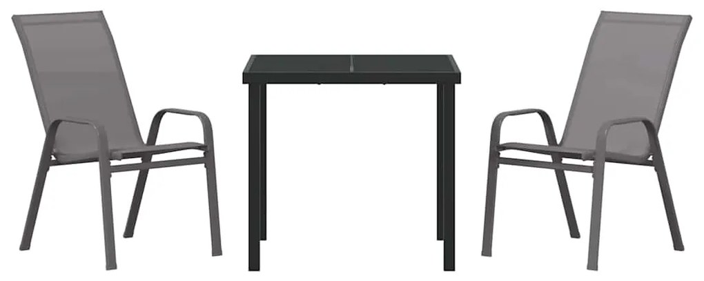 Conjunto de Jantar de Jardim 3 Peças Cinza em Textileno e Aço