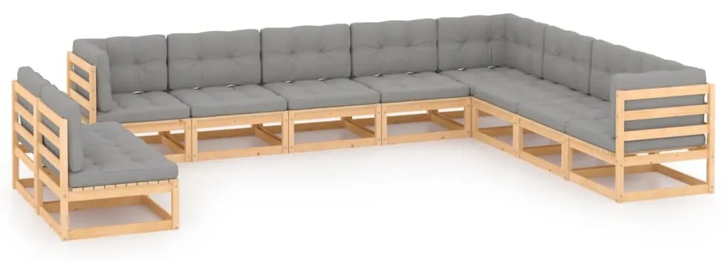 10 pcs conjunto lounge de jardim c/ almofadões pinho maciço
