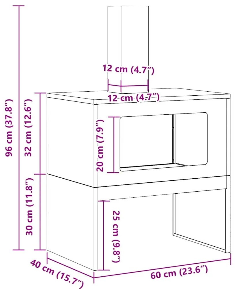 Fogueira vidaXL com Chaminé Preta 60x40x96 cm Aço