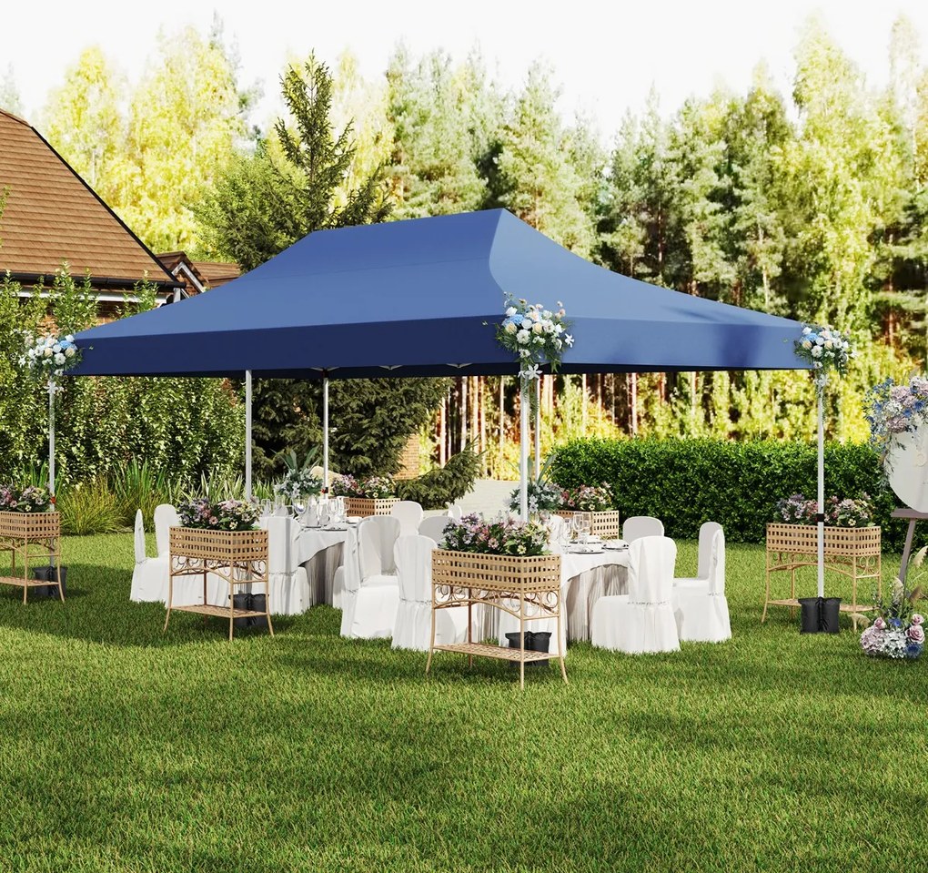 Tenda jardim, festas, eventos de 600 x 300 cm com 6 paredes laterais removíveis, com 6 pesos com bolsa de transporte Azul