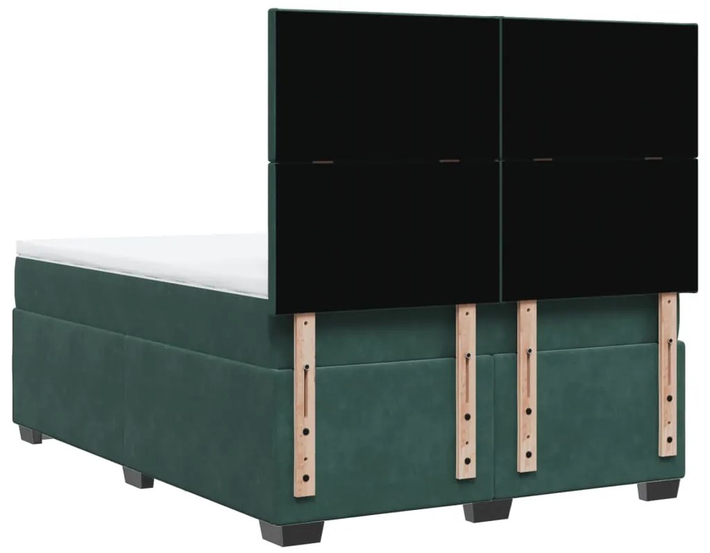 Cama com molas/colchão 160x200 cm veludo verde-escuro
