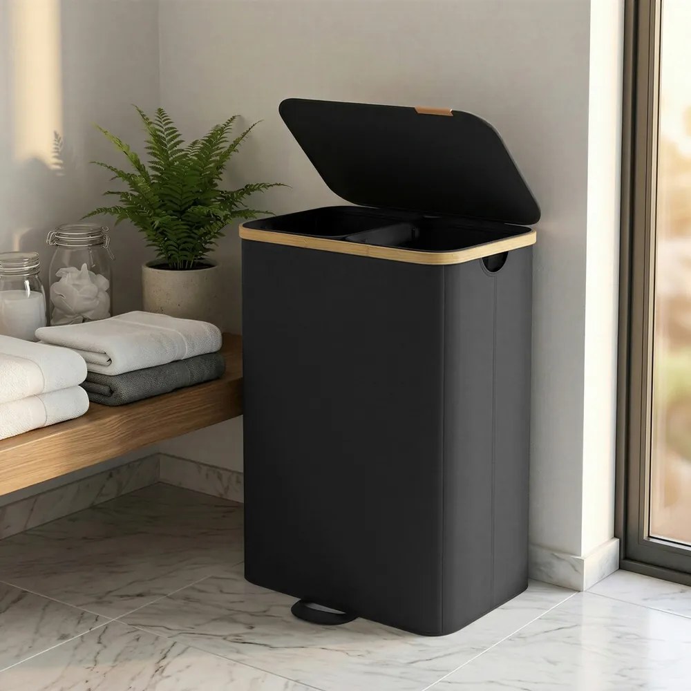 Cesto da roupa suja com tampa, 150L, 52 x 38,5 x 75 cm Preto