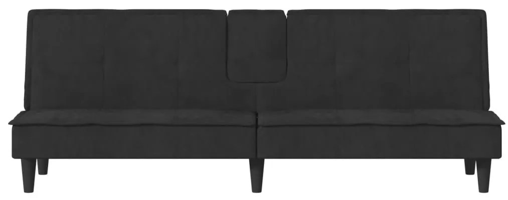 Sofá-cama com suporte para copos veludo preto