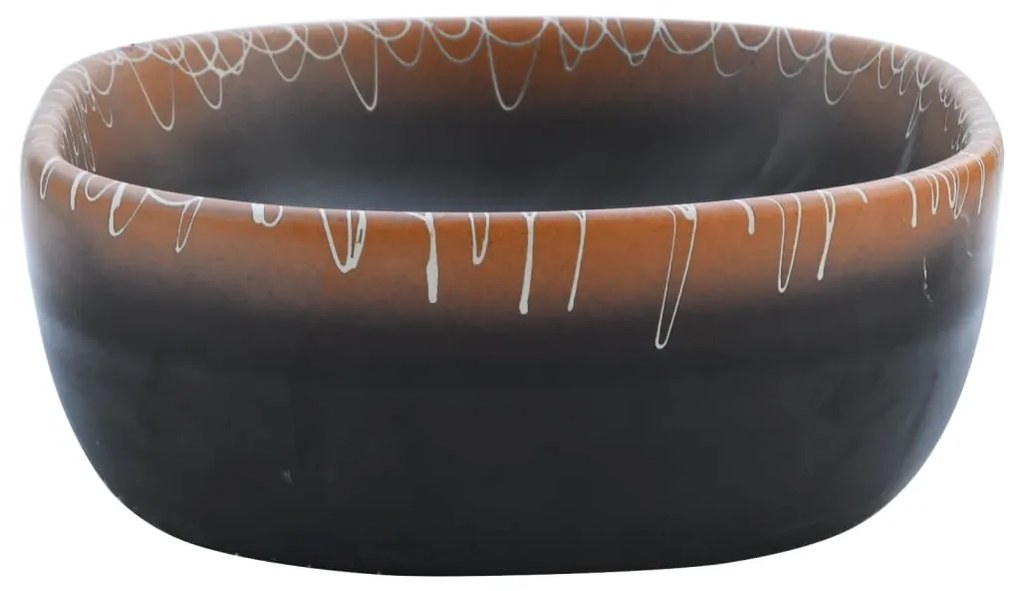 Lavatório de bancada oval 47x33x13 cm cerâmica preto e laranja