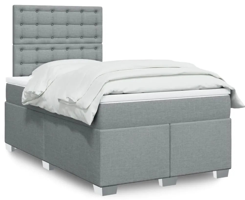 Cama boxspring com colchão 120x190 cm tecido cinzento-claro