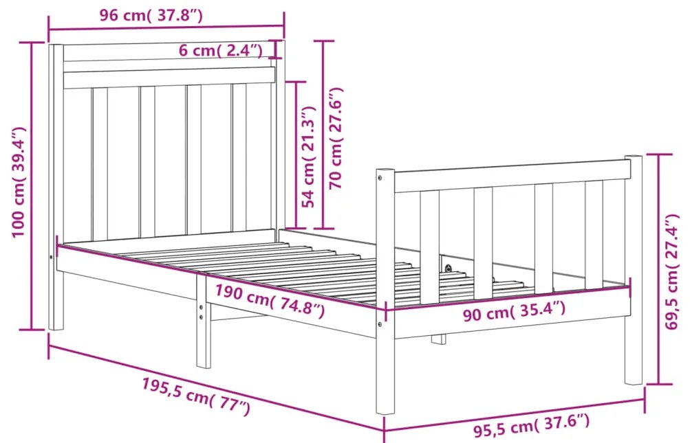 Estrutura de cama solteiro 90x190 cm madeira maciça