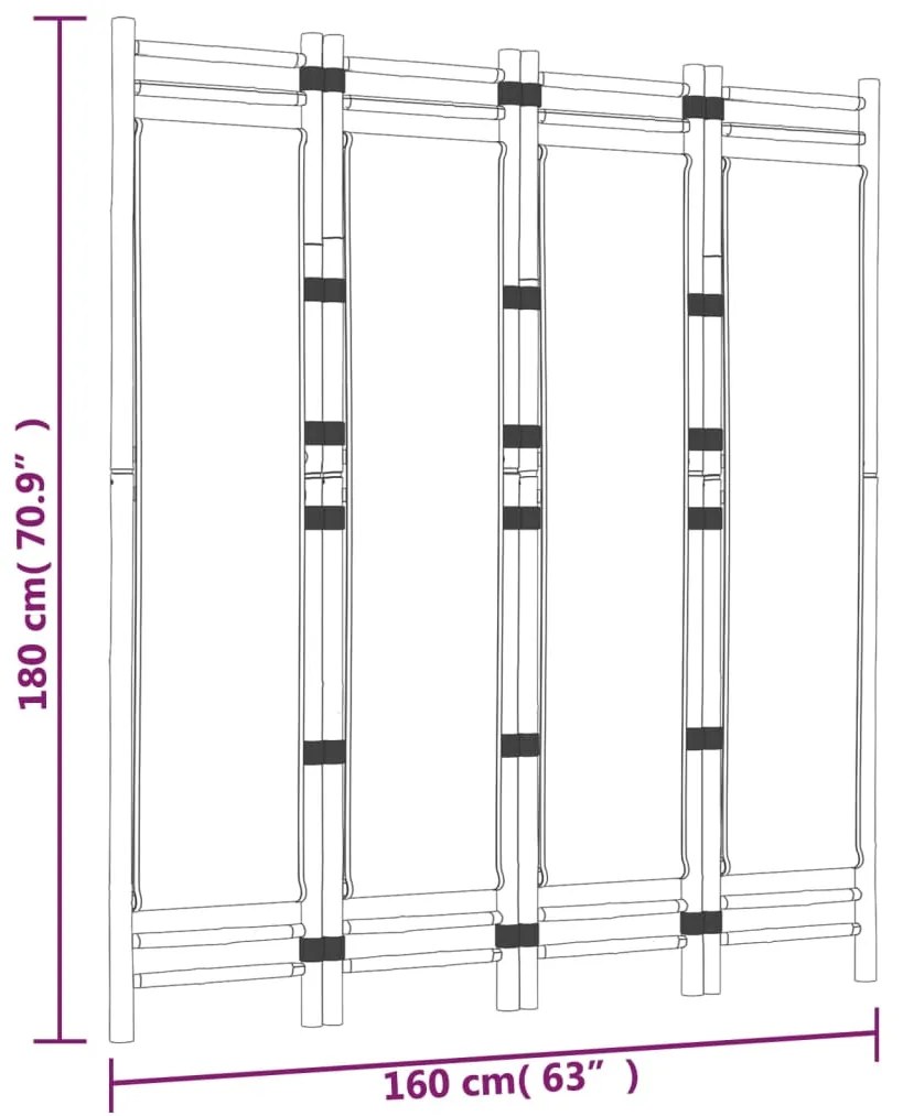 Biombo com 4 painéis dobráveis bambu e lona 160 cm