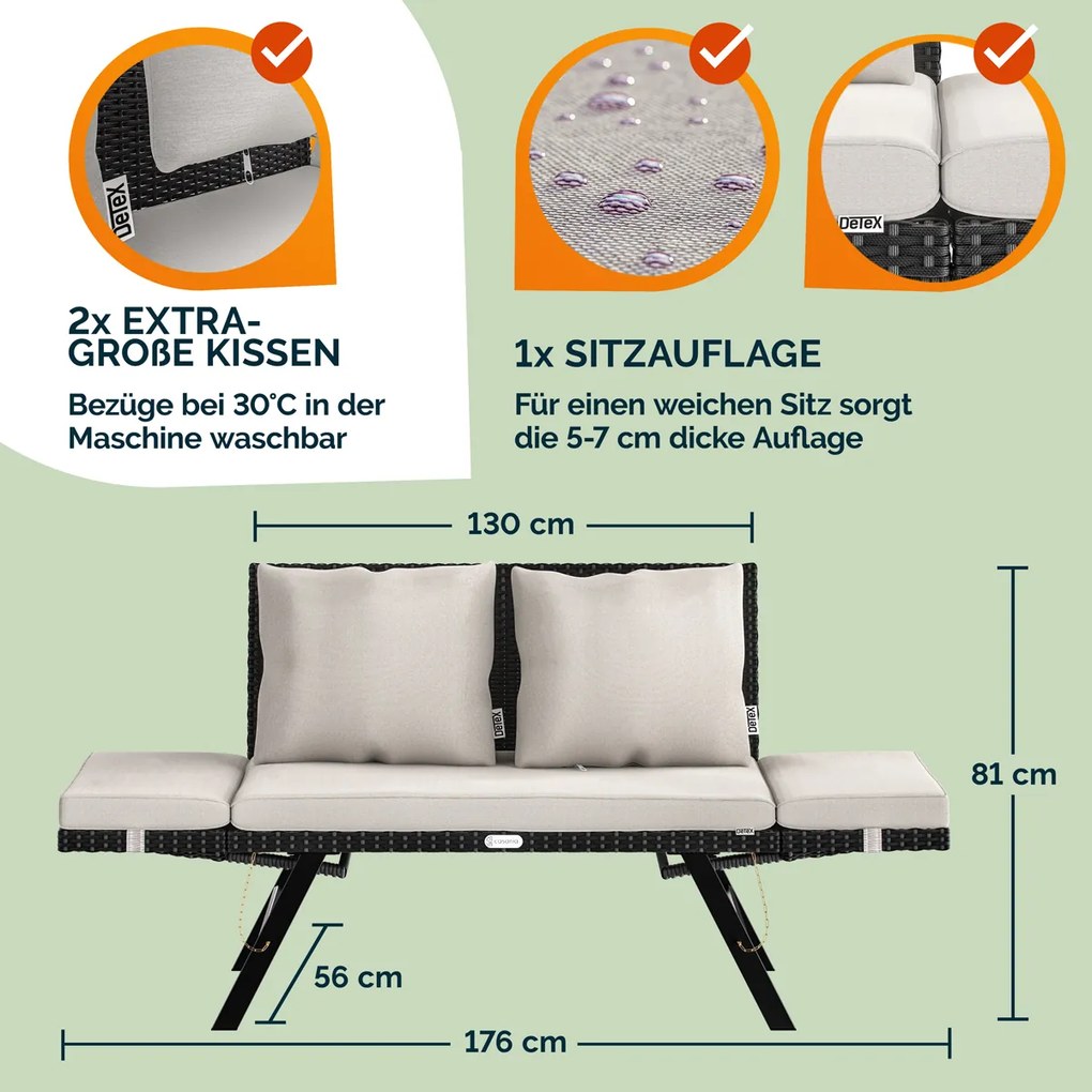 Banco de jardim em Polyrattan 176x56x81cm preto