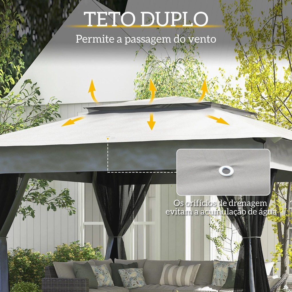 Tenda Dobrável Exterior 325x325x270 cm Tenda de Jardim com Teto Duplo