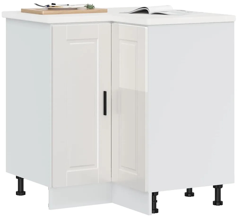 vidaXL Armário base canto cozinha Porto madeira branco brilhante
