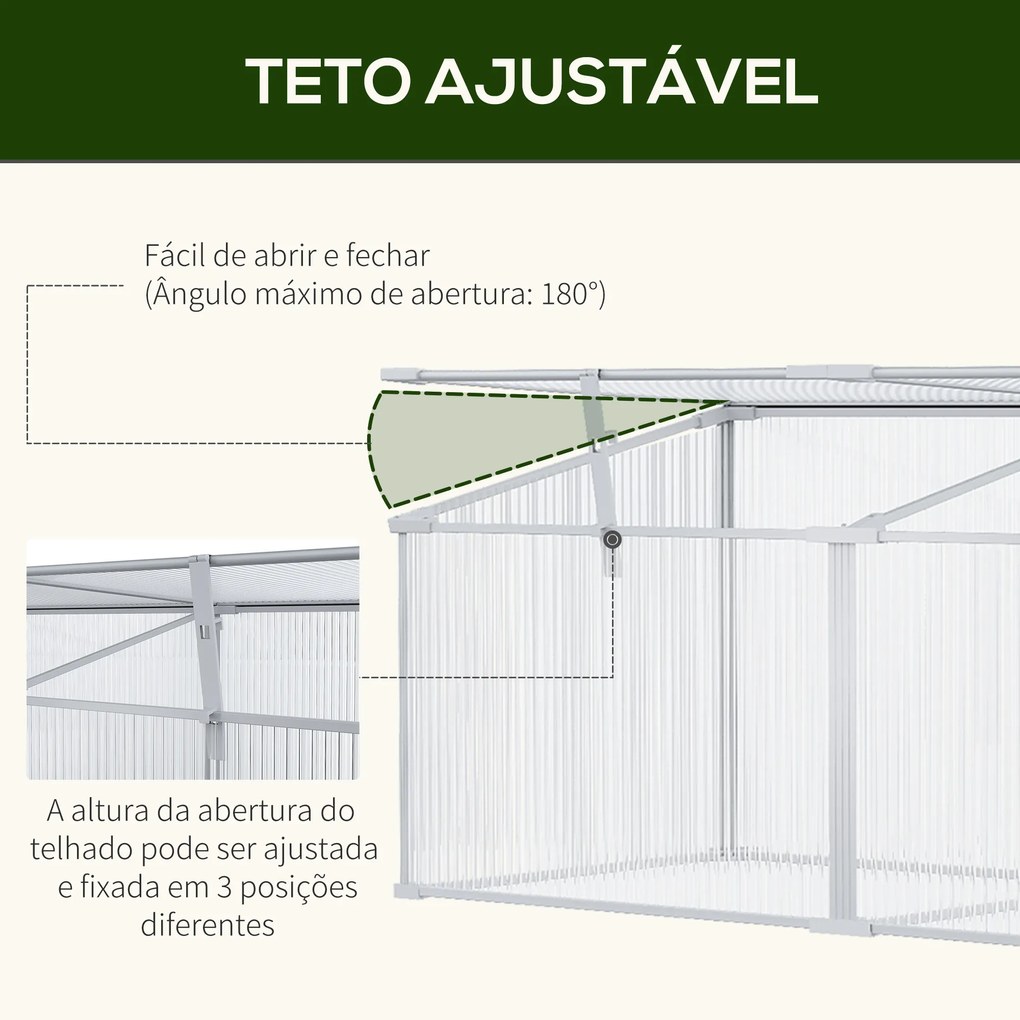Outsunny Estufa de Jardim Alumínio Policarbonato Transparente Viveiro para Plantas Culturas 180x51x51cm