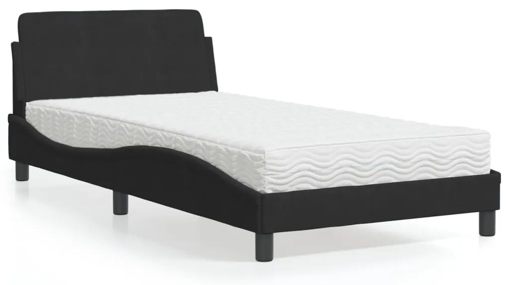 vidaXL Cama com colchão 100x200 cm veludo preto