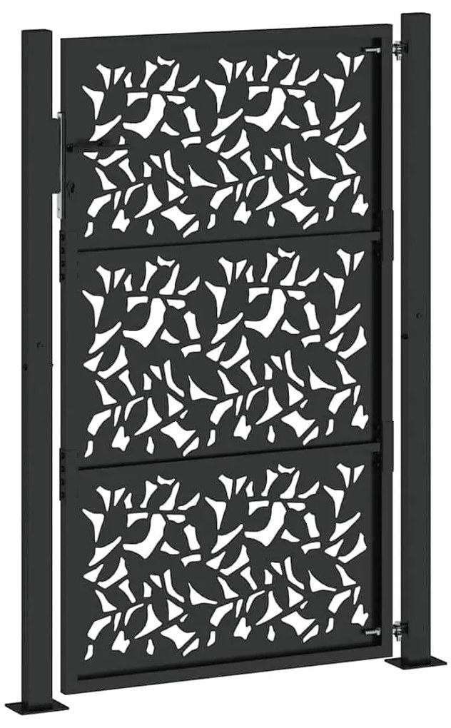 Portão de jardim 105x155 cm design de folha de aço preto