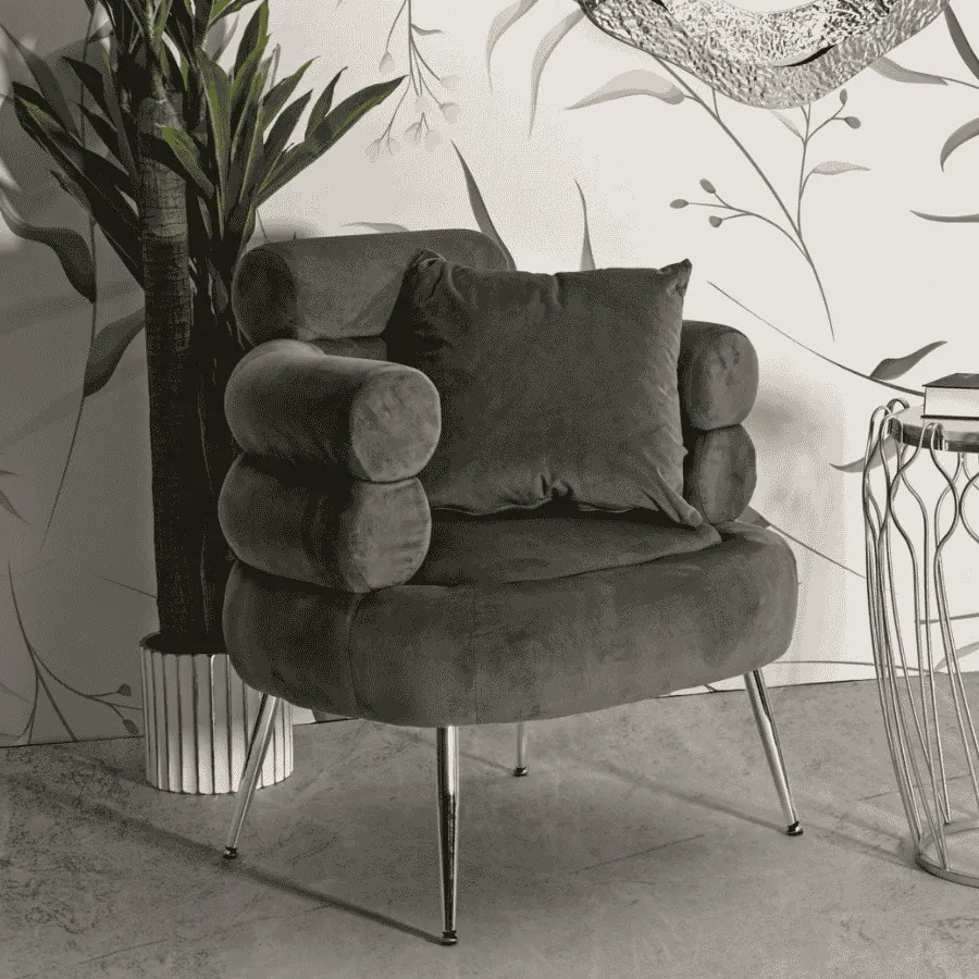 POLTRONA SILVERY PLUS COM ALMOFADA CINZENTA 78X68X85 CM