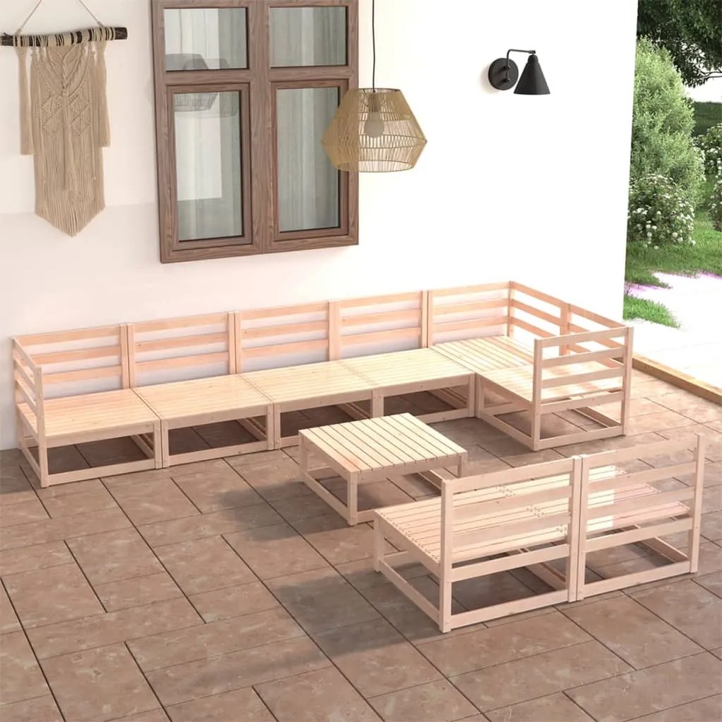 vidaXL 9 pcs conjunto lounge de jardim pinho maciço