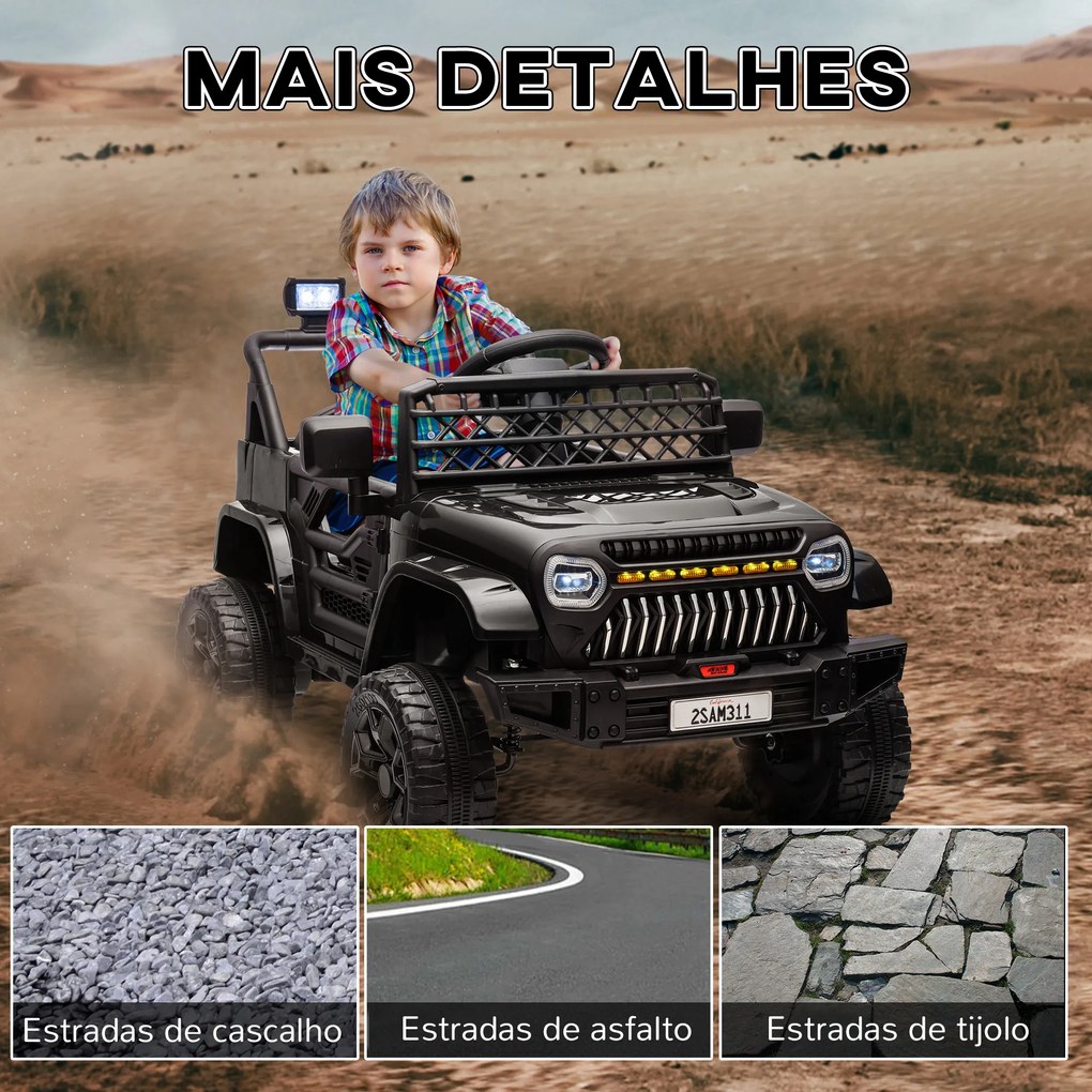 Carro Elétrico para Crianças Carro Elétrico Infantil UTV 12V com Velocidade Ajustável USB e Faróis  95x62,5x65 cm Preto