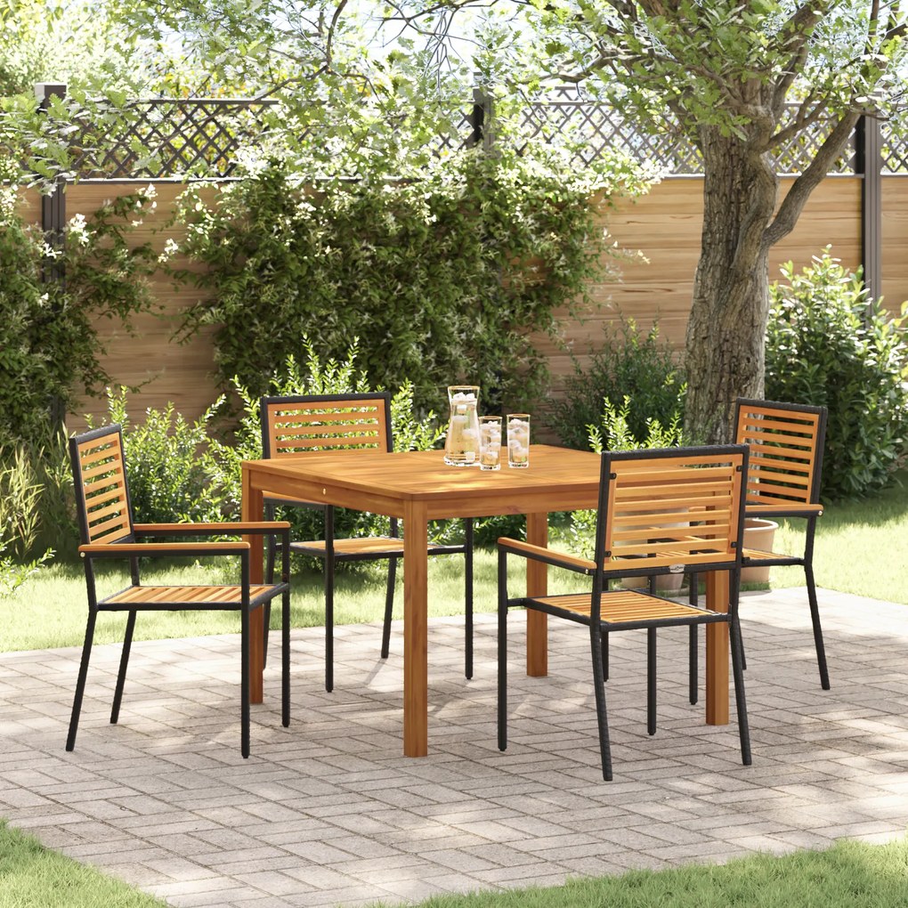 Conjunto de Jantar para Jardim vidaXL 5 Peças em Polyrattan Preto de Acácia