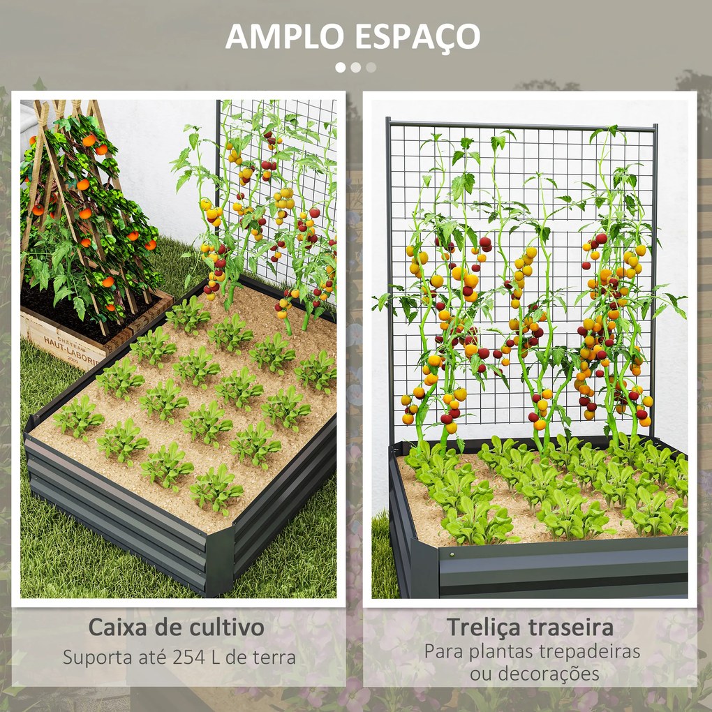 Caixa de Plantação de Aço Galvanizado com Treliça para Plantas Trepadeiras e Fundo Aberto 80x115x125 cm Cinza Escuro