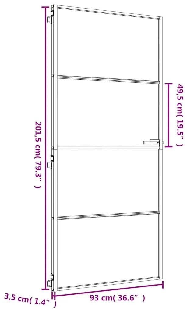Porta interior 93x201,5 cm vidro temperado e alumínio dourado