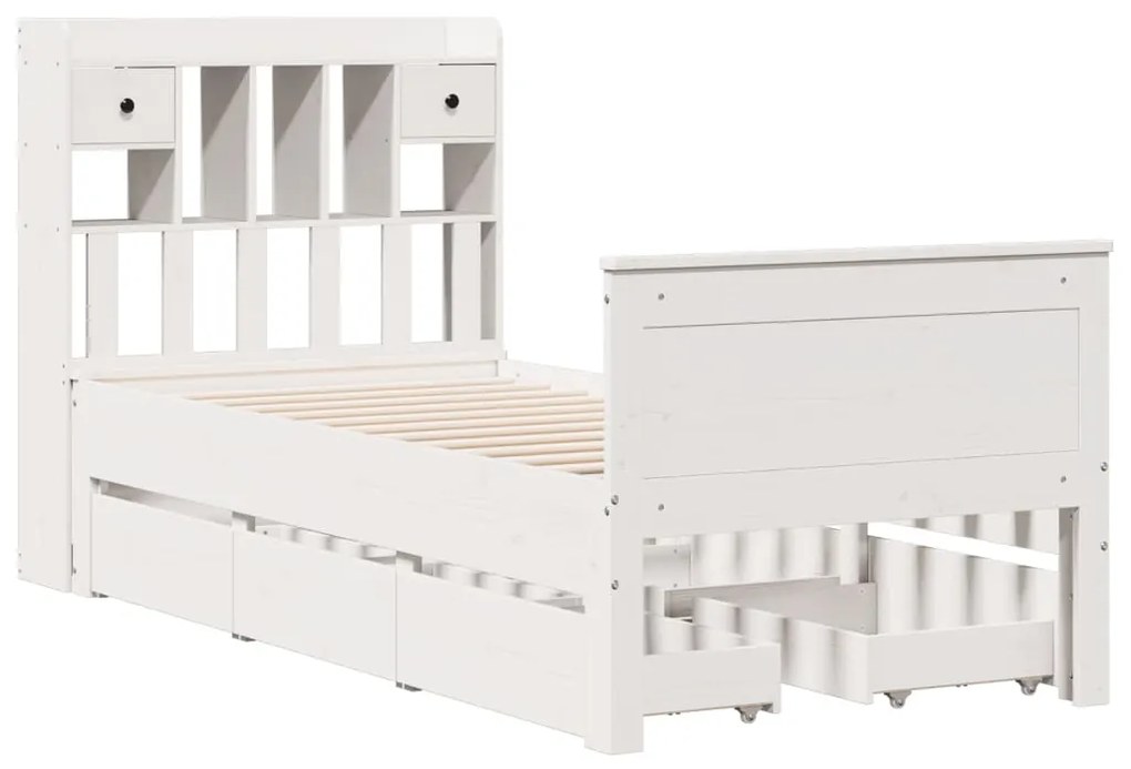 Cama com estante sem colchão 90x200 cm pinho maciço branco