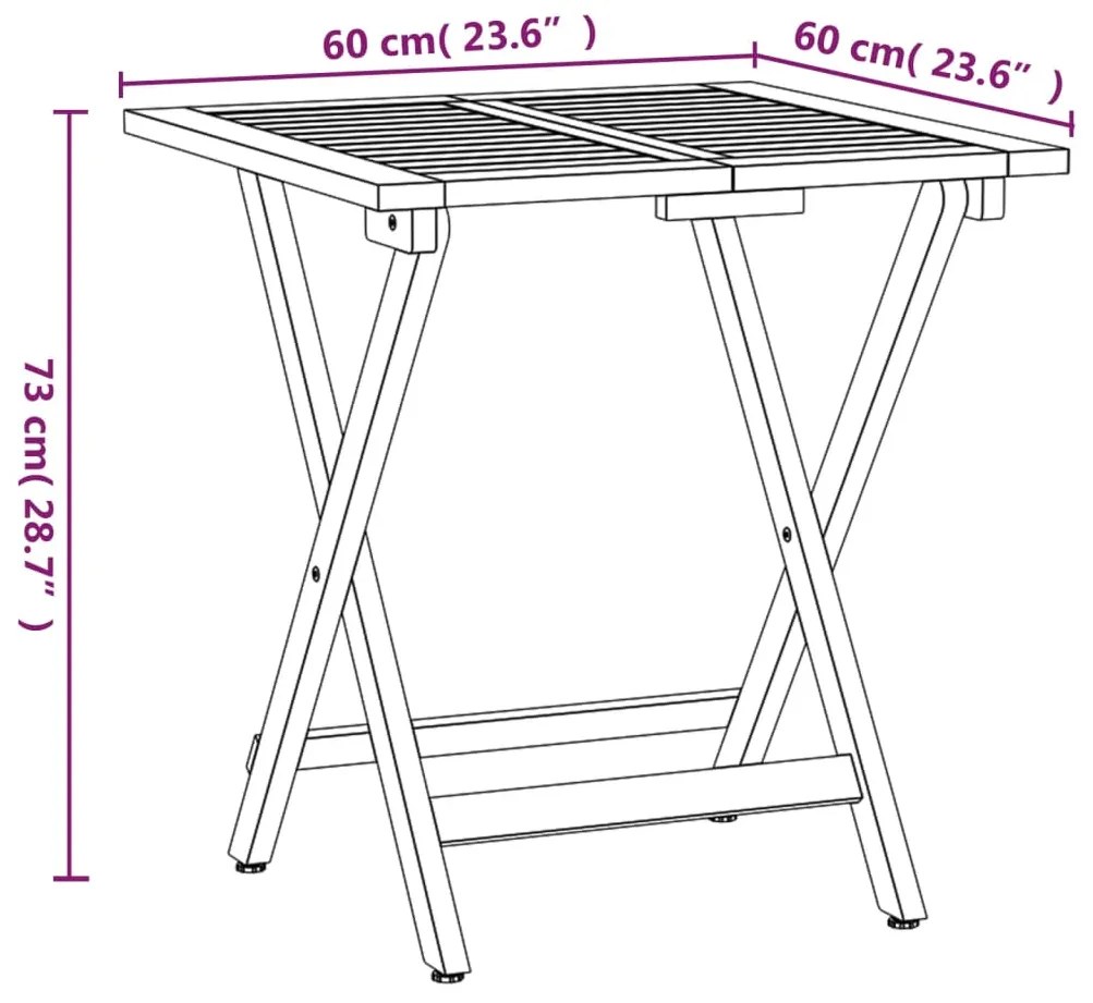 3 pcs conjunto de bistrô dobrável madeira de acácia maciça