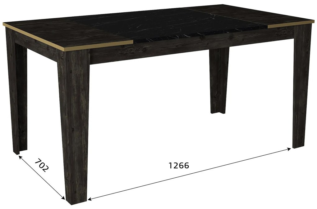 Mesa de Jantar "Veyron" – 145x85x76.2 cm – Preto, Preto Mármore e Dour