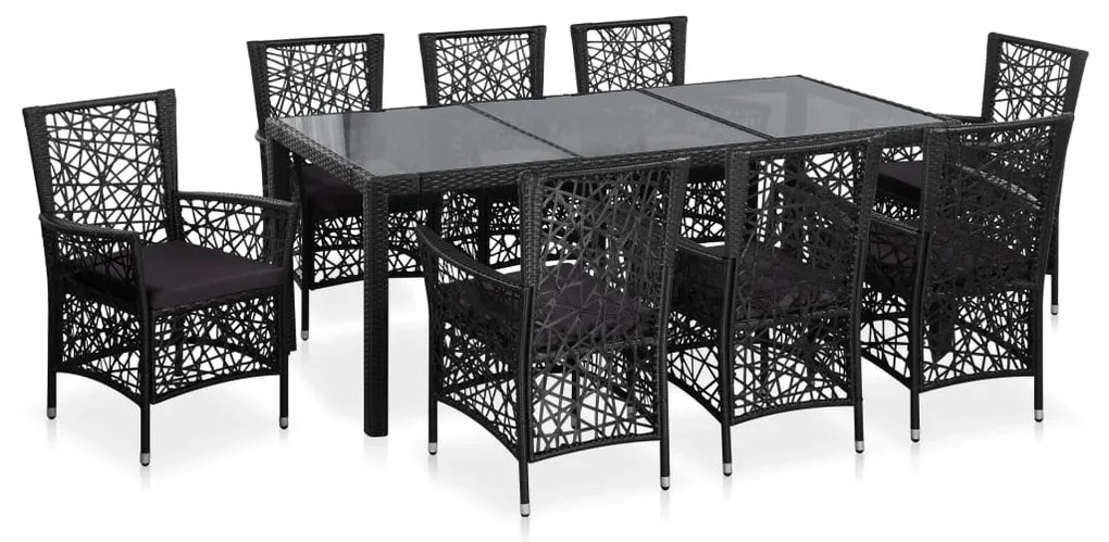 vidaXL 9 pcs conjunto de jantar para exterior vime PE preto
