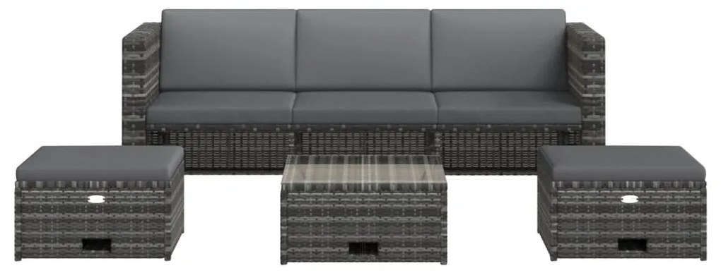 4 pcs conjunto lounge de jardim c/ almofadões vime PE cinzento