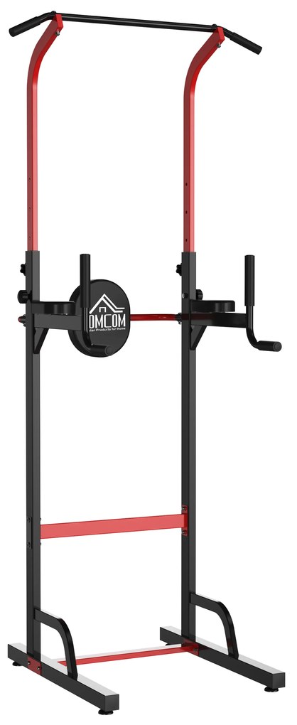 HOMCOM Torre de abdominais para Ginásio Ajustável em altura com tubo de aço de 6 furos Suporta até 120 kg 94x80,5x180-230 cm Preto