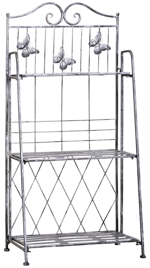 Outsunny Suporte para Plantas Dobrável Suporte para Vasos de Plantas de 3 Níveis com Estrutura de Metal 44x25x96 cm Prata
