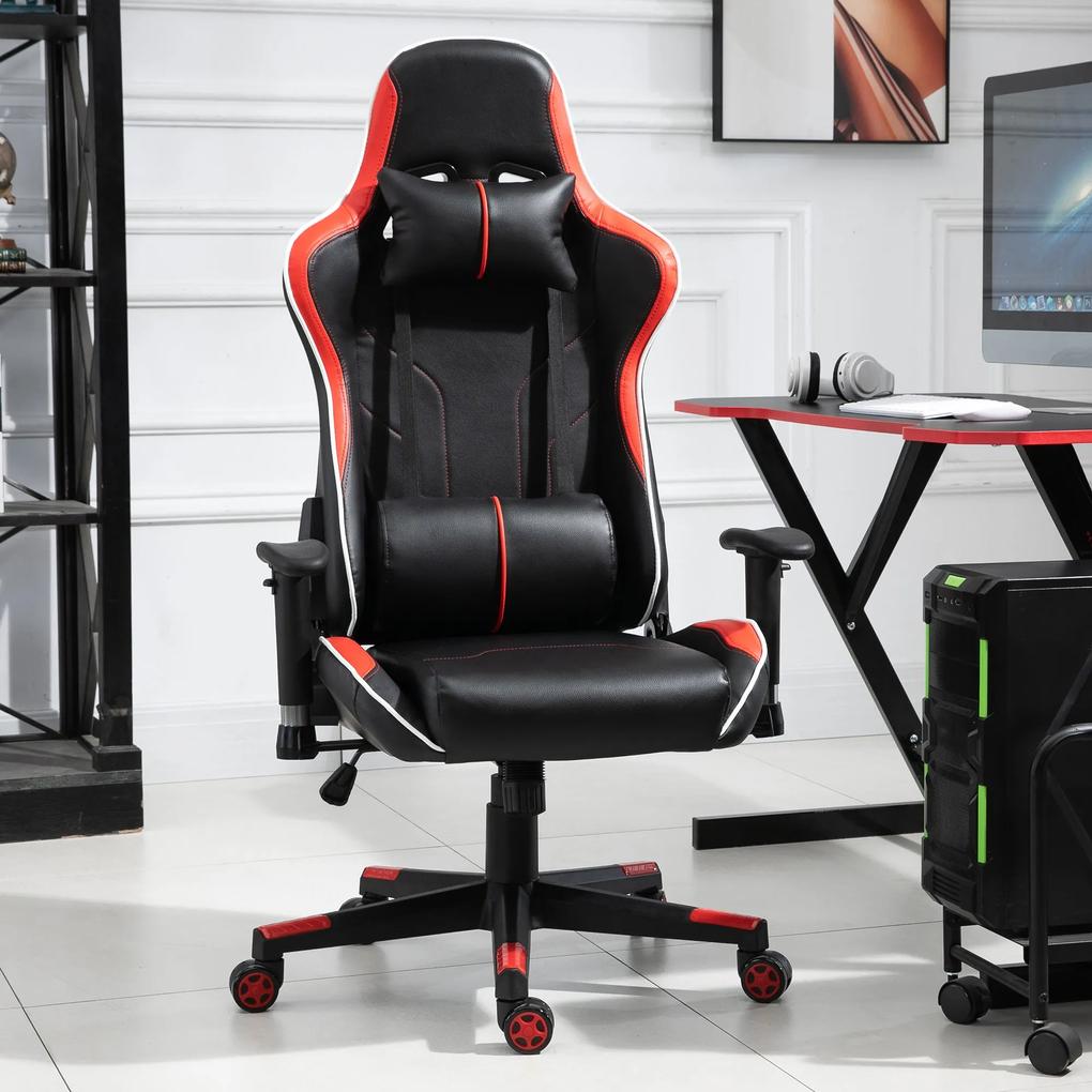 Vinsetto Cadeira gaming profissional para escritório reclinável ajustável em altura com apoio lombar e encosto de cabeça, vermelho 72 x 54 x (126-136) cm