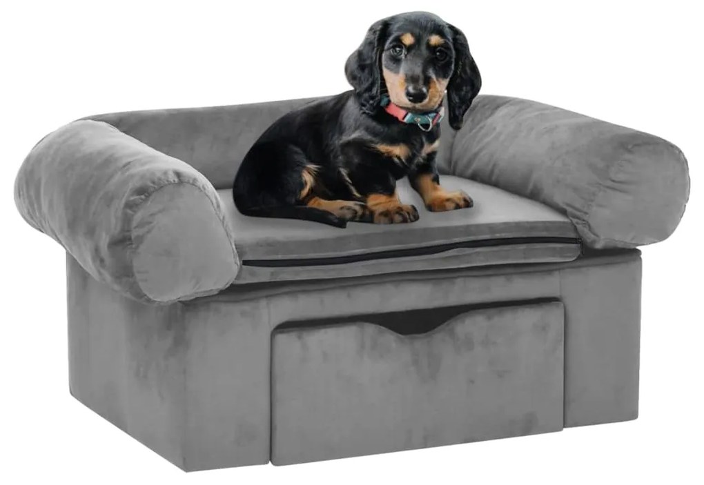 vidaXL Sofá para cães com gaveta 75x50x38 cm pelúcia cinzento
