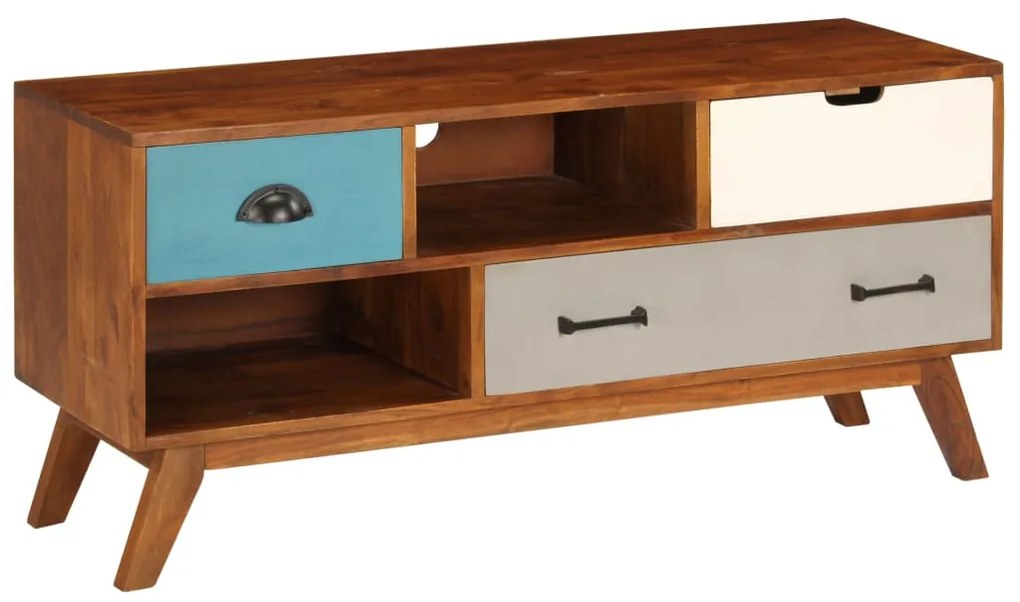 Móvel de TV c/ 3 gavetas 110x35x50 cm madeira de acácia maciça