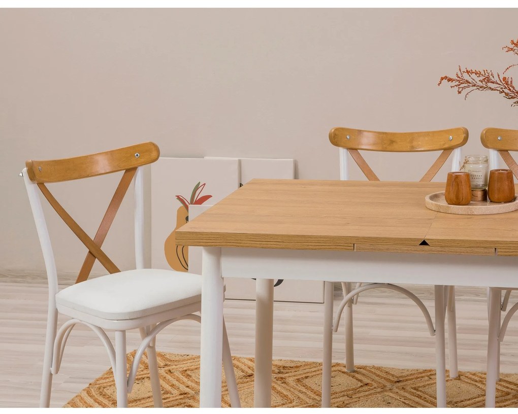 Conjunto de Mesa de Jantar Extensível Oliver – Branco – Mesa: 120x77x7