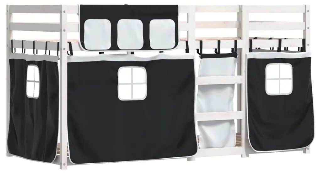 Beliche com cortinas 75x190 cm pinho maciço branco e preto