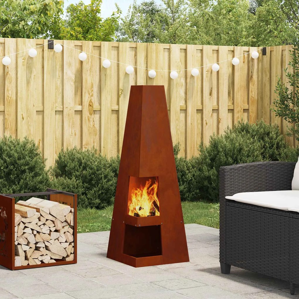 vidaXL Fire Pit Castanho 35 x 35 x 100 cm Aço Corten
