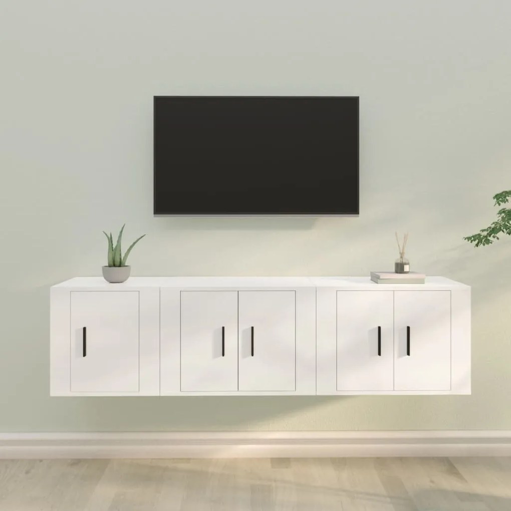 vidaXL Conjunto móveis de TV 3 pcs madeira processada branco