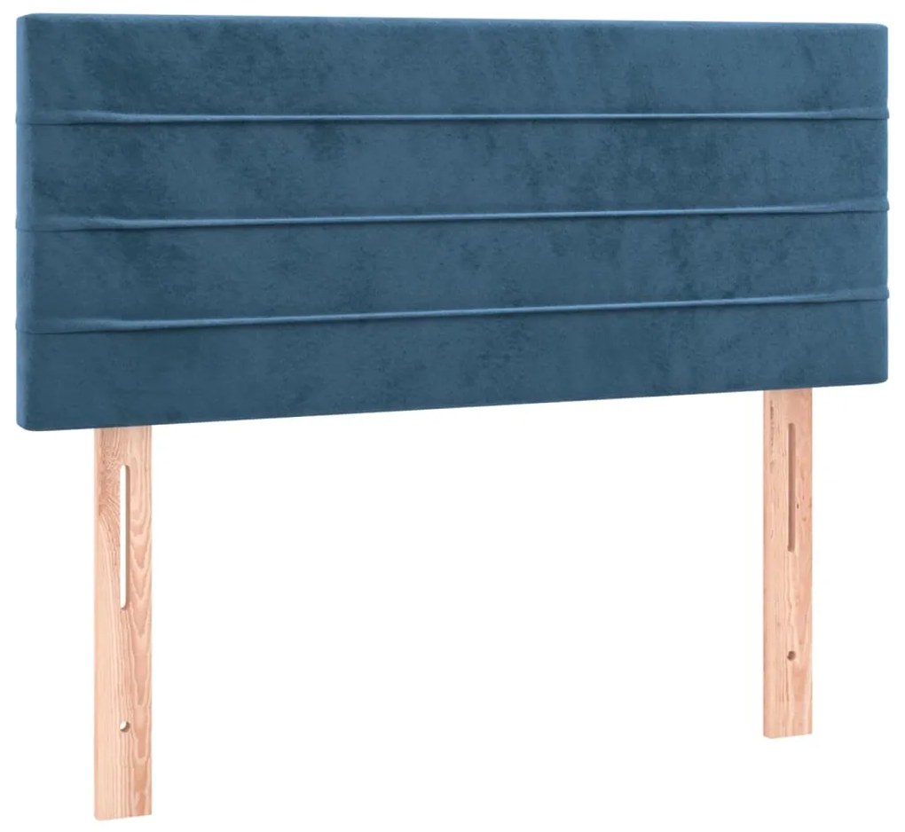 Cama box spring c/ colchão/LED 90x190 cm veludo azul-escuro