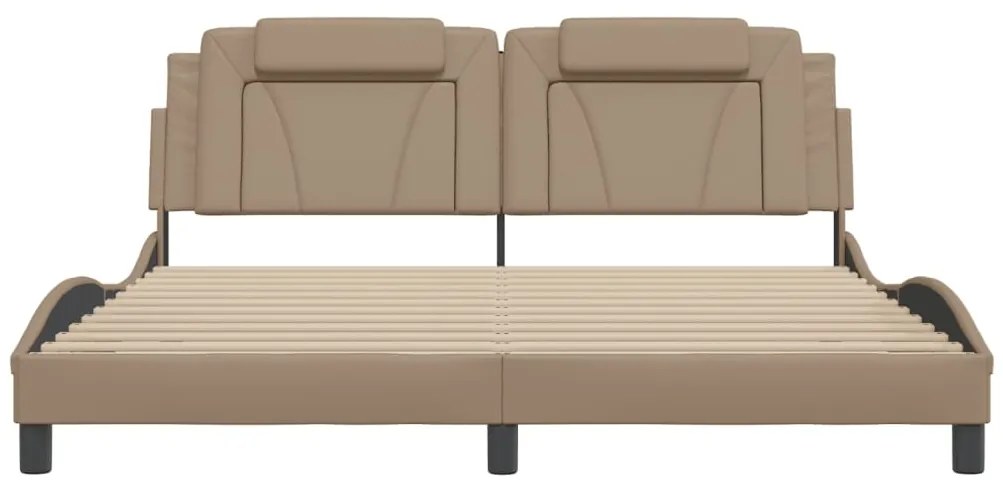 Estrutura cama c/ luzes LED 180x200 cm couro artif. cappuccino